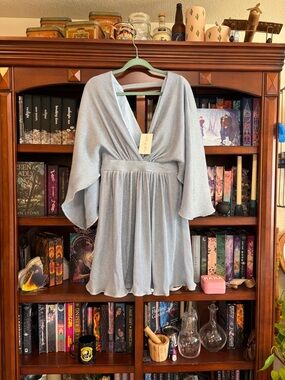 Light Blue V-Neck Flutter Sleeve Mini Dress